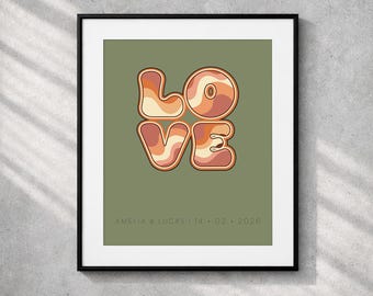 Custom Retro Wavy Love Poster, Personalized Anniversary Date Art, 70s Groovy Earth Tone Wall Decor, Couple Name Gift, Digital Download Print