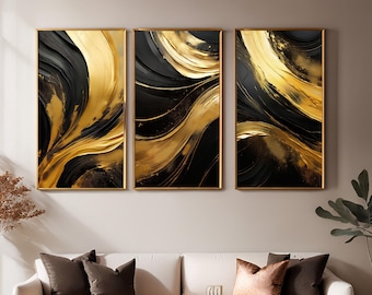 Black and Gold Abstract Art Prints | Set of 3 (Digital Download)
