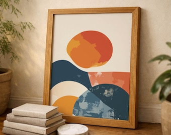 Mid Century Modern Abstract Wall Art, It Feels So Good to Be Home Print, Terracotta and Navy Blue Digital Download, Cozy Home Decor FA1