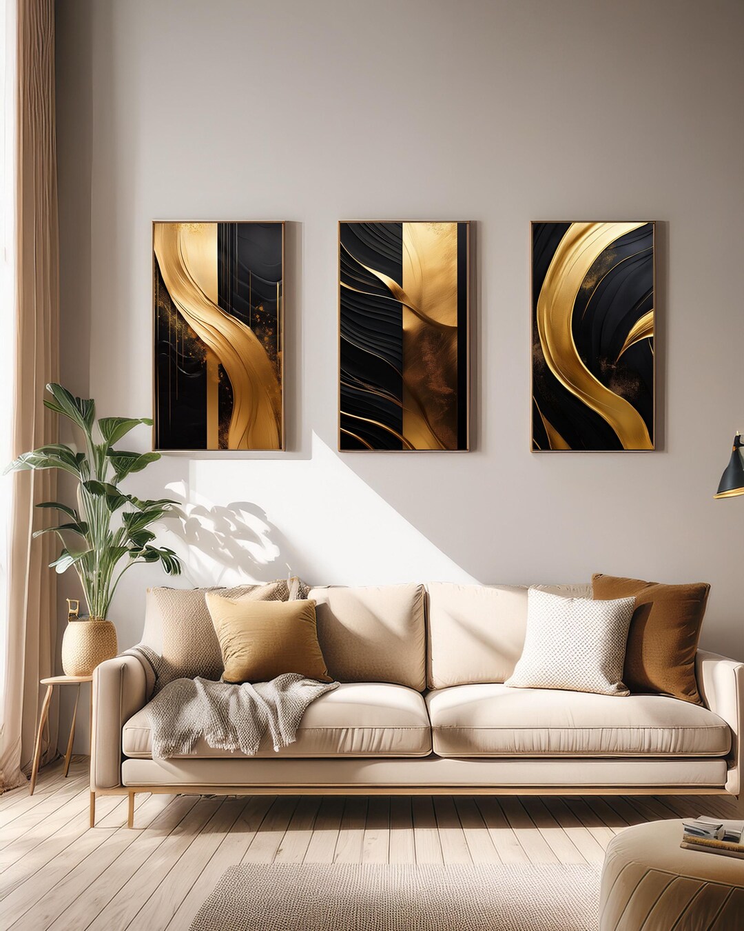 Black & Gold Abstract Art Print Set | Modern Luxury (digital Download ...