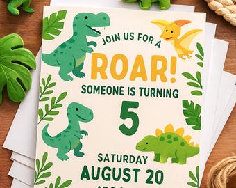 Dinosaur Birthday Invitation | Editable Canva Template | Printable Digital Download