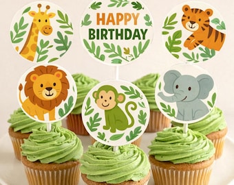 Jungle Birthday Cupcake Toppers Printable | Safari Party Food Picks | Instant Download