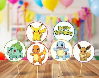 Pokémon Birthday Party Cupcake Toppers | Printable Pokémon Party Decorations | Pokémon Birthday Decor | Instant Download