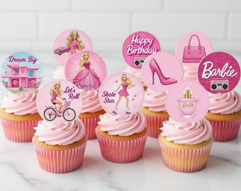 Barbie Birthday Cupcake Toppers | Pink Party Decorations (Digital Download)