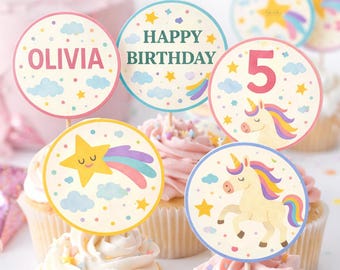 Unicorn Birthday Cupcake Toppers | Magical Party | Editable Canva | Printable Party Decor