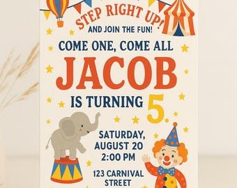 Circus Carnival Birthday Invitation | Editable Canva Template | Big Top Party Invite