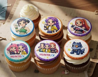 HUNTR/X Cupcake Toppers Printable | K-Pop Party Decor | Anime Style Birthday Toppers | Instant Download