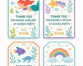 Mermaid Party Bag Tags | Mermaid Thank You Tags | Editable Canva Template | Printable Mermaid Favour Tags