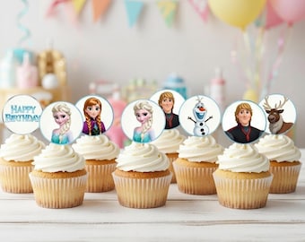 Frozen Birthday Cupcake Toppers | Winter Wonderland Party (Instant Download)