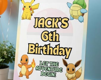 Pokemon Birthday Party Bundle Printable | Pokemon Party Decorations | Invitation, Welcome Sign, Cupcake Toppers, Party Bag Tags