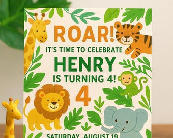 Jungle Safari Birthday Invitation | Editable Canva Template (Digital Download)