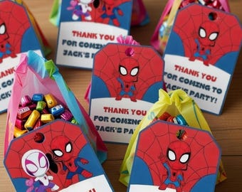 Spider-Man Party Favour Tags | Thank You Cards | Editable Canva Template | Superhero Birthday Printables