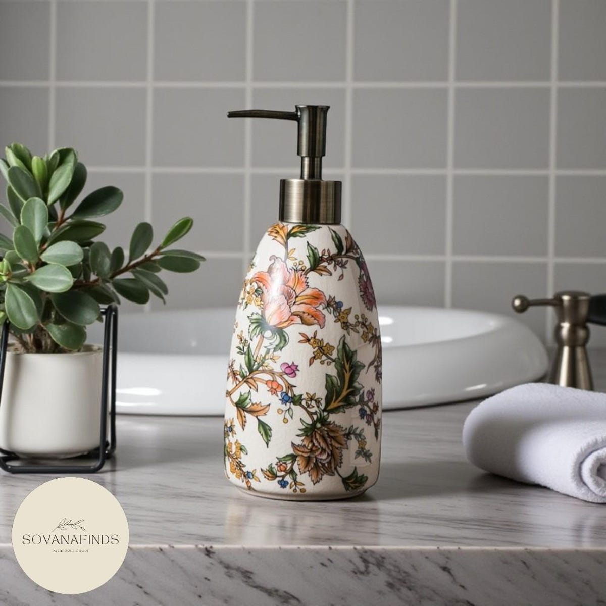 Hand Wash Lotion Bottle | Ceramic Retro Floral Print Soap Dispenser | Vintage Press Pump Shower Gel Container | Bathroom Vanity Decor - Etsy