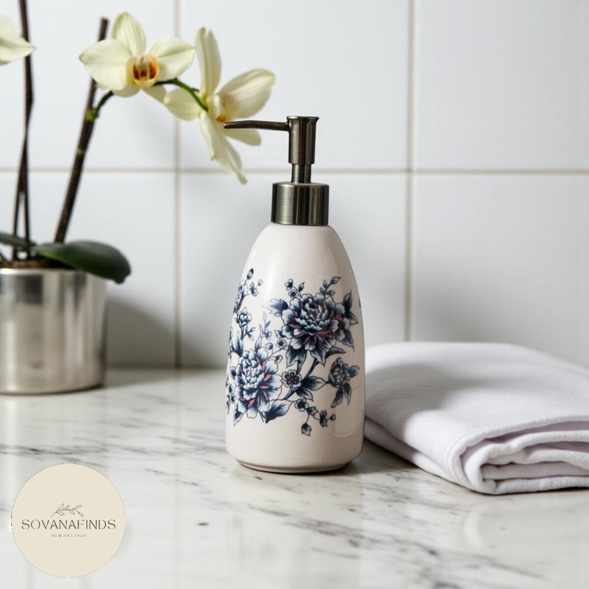 Hand Wash Lotion Bottle | Ceramic Retro Floral Print Soap Dispenser | Vintage Press Pump Shower Gel Container | Bathroom Vanity Decor - Etsy