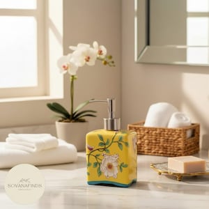 Dispenser di sapone in ceramica – Accessorio da bagno floreale vintage in vari colori