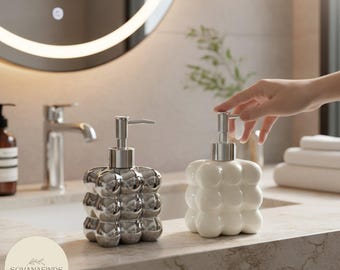 Moderne Bubble Seifenspender - Seifenspender aus Keramik in Silber & Weiß