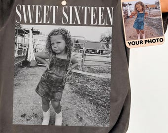 Comfort Colors® Personalized Vintage Photo Sweet Sixteen Shirt, Custom Picture 16th Birthday Gifts