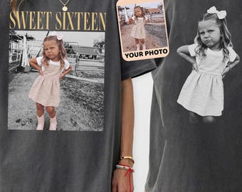 Comfort Colors® Personalized Vintage Photo Sweet Sixteen Shirt, Custom Picture 20th 30th 40th Birthday