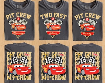 Comfort Colors® Custom Two Fast Pit Crew Lightning McQueen Birthday Shirt, Family Disney Cars
