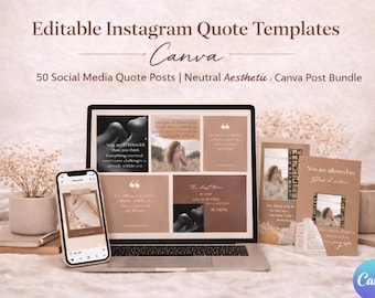 50 Neutral Instagram Quote Templates | Canva Social Media Posts (Digital Download)
