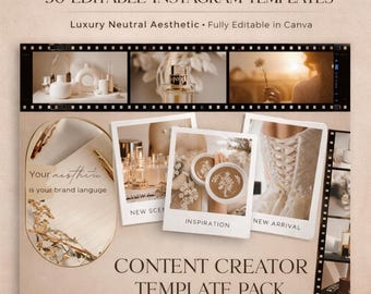 50 Editable Instagram Templates | Luxury Neutral Branding Kit (Digital Download)