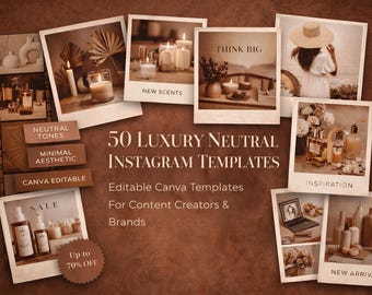 50 Luxury Neutral Instagram Templates | Minimalist Canva Content Creator Branding Kit (Digital Download)