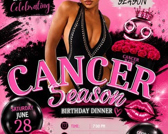 Cancer Season Birthday Dinner Invitation, Editable Canva Template (Digital Download)