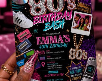 80s Birthday Invitation Template | Retro Throwback Party Invite (Digital Download)