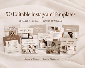50 Luxury Instagram Carousel Templates | Editable Canva Social Media Content (Digital Download)