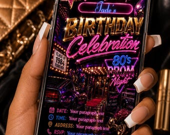 80s Prom Night Birthday Invitation | Retro Neon Canva Template (Digital Download)