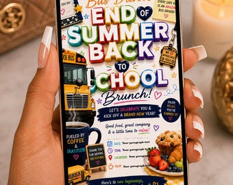 School Bus Driver Brunch Invitation Template | End of Summer Back to School (Digital Download)