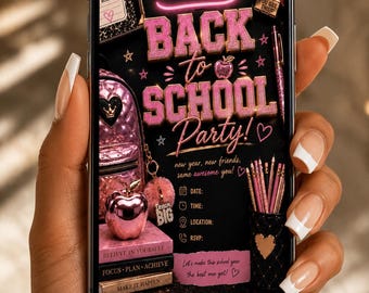 Editable Back to School Party Invitation, Pink Luxury Design (Digital Download)