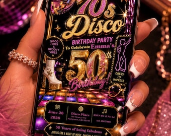50th Disco Birthday Invitation Template |  Throwback Party Invite (Digital Download)