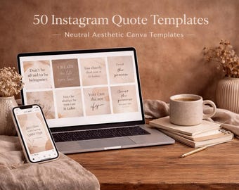 50 Instagram Quote Templates: Neutral Design Canva Templates (Digital Download)