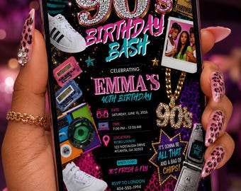 90s Birthday Invitation Template | Retro Throwback Party Invite (Digital Download)