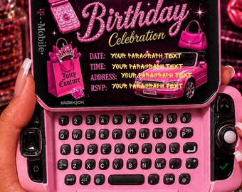 Y2K Sidekick Birthday Invitation Template | Pink Retro Phone Invite (Digital Download)