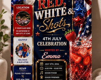 Fourth of July BBQ Invitation Template, Patriotic Cookout Invite (Digital Download)
