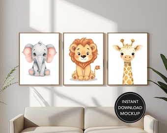 3-in-1 Cute Cartoon Animal Wall Art, Kids Room Prints, Nursery Animal Decor, Playroom Printable Art Bundle, Adorable Animal Illustrations
