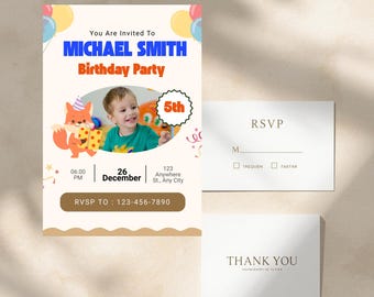 Colorful Birthday Party Invitation, Editable Birthday Invite Template, Fun Kids Party Invitation, Digital Birthday Card, Printable Invite