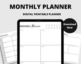 Undated Monthly Planner Printable | Weekly Schedule Template | Daily Planner | Goal Tracker | Habit Tracker | Instant Download PDF