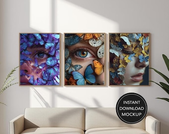 3-in-1 Beauty and Butterflies Wall Art Set, Feminine Aesthetic Prints, Elegant Butterfly Wall Decor, Modern Printable Art Bundle