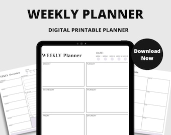 Undated Weekly Planner Printable | Minimalist To Do List | Daily Schedule | Time Blocking | Productivity Planner | Instant Download PDF