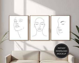 3-in-1 Minimalist Single-Line Drawing of a Woman’s Face, Modern Wall Art Set, Feminine Line Art Prints, Printable Home Decor Bundle