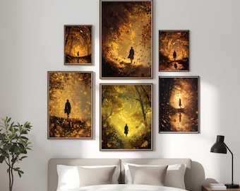 Whimsical Forest Silhouette Art Prints, Magical Woodland Decor (Digital Download)