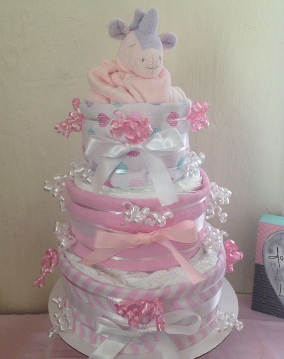 Unicorn Diaper Cake 3 Tier Shower Centerpiece Baby Girl Large