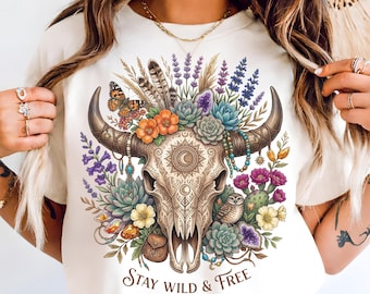 Boho Brushstroke Bull Cow Skull Png, Floral Cow Western Png, Boho Rustic Wild West Graphic Sublimation Design (Digital Download)