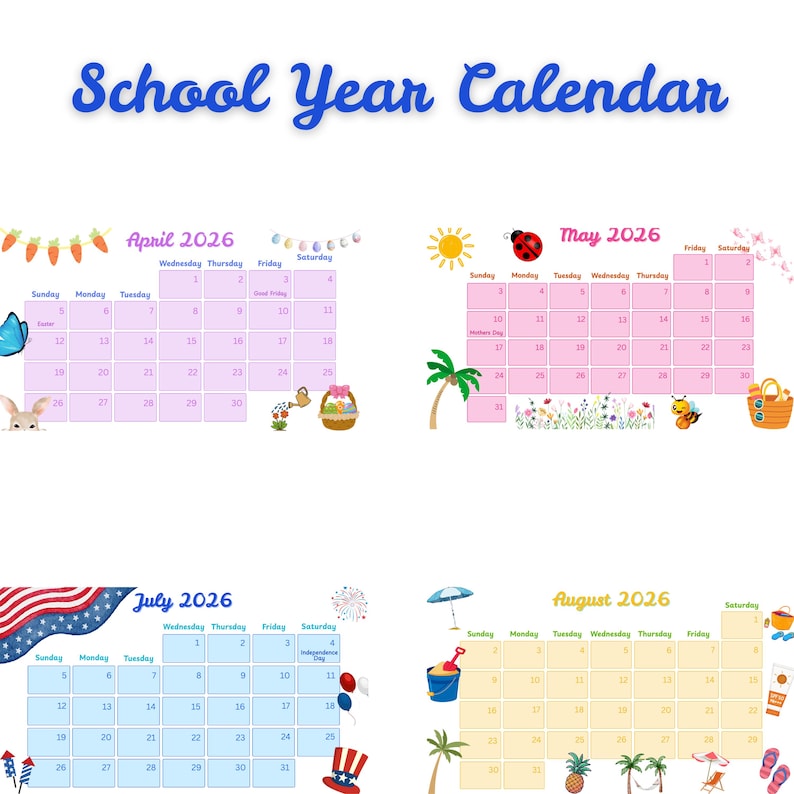 2026 Editable School Year Calendar, Canva Calendar 2026 Printable ...