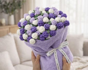 Rose Blanket Bouquet Gift for Girlfriend, Handmade Crochet Flower Throw, Romantic Foldable Blanket, Anniversary Birthday Cozy Decor