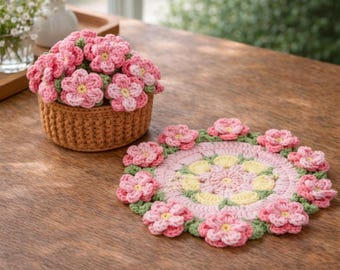 Posavasos de flores de ganchillo para el Día de la Madre, juego de posavasos florales de hilo hechos a mano, regalo para mamá, linda decoración de mesa, regalo para posavasos de café