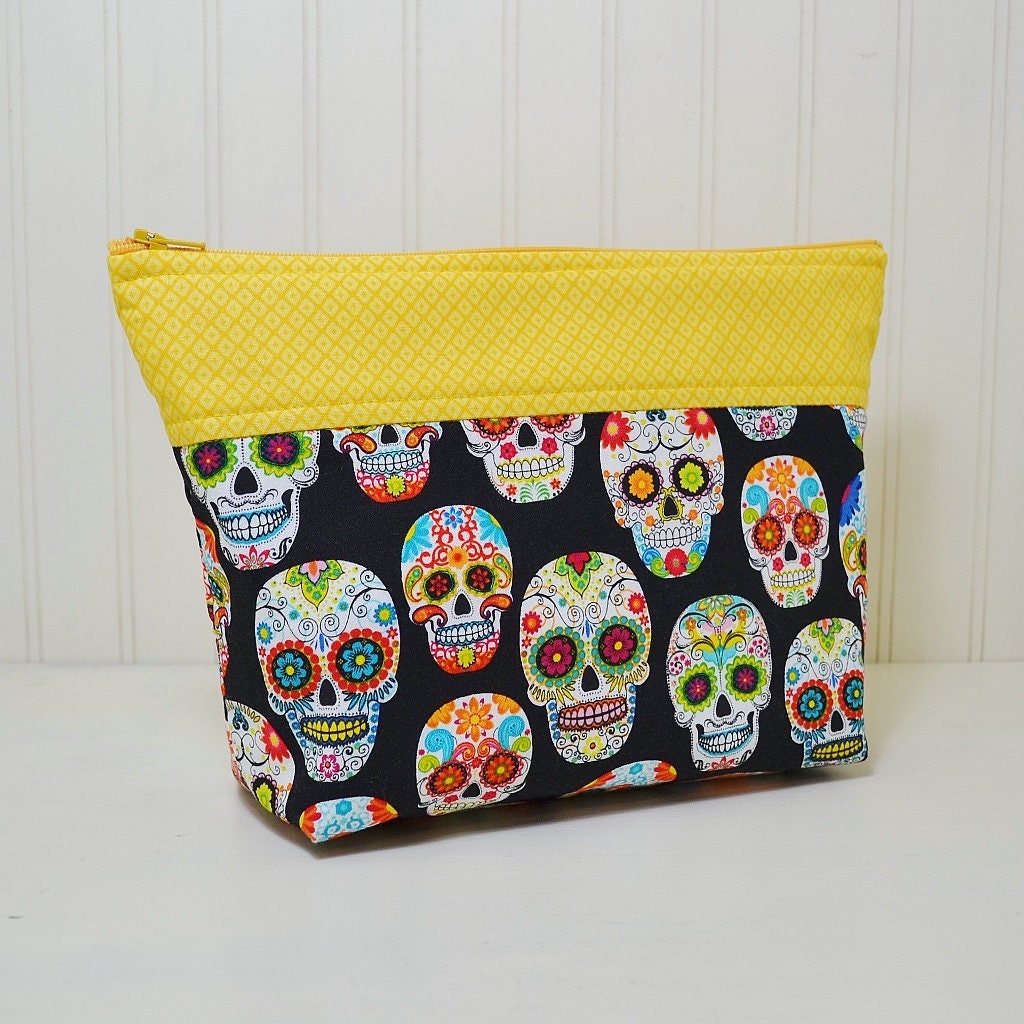 Sugar Skull Makeup Bag Black Cosmetic Bag Toiletries Zipper | Etsy